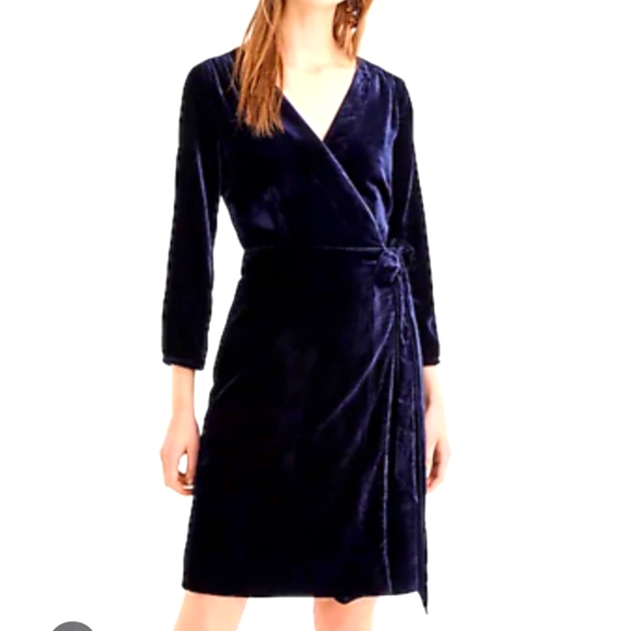 J Crew Navy Velvet Wrap Dress - Picture 1 of 6
